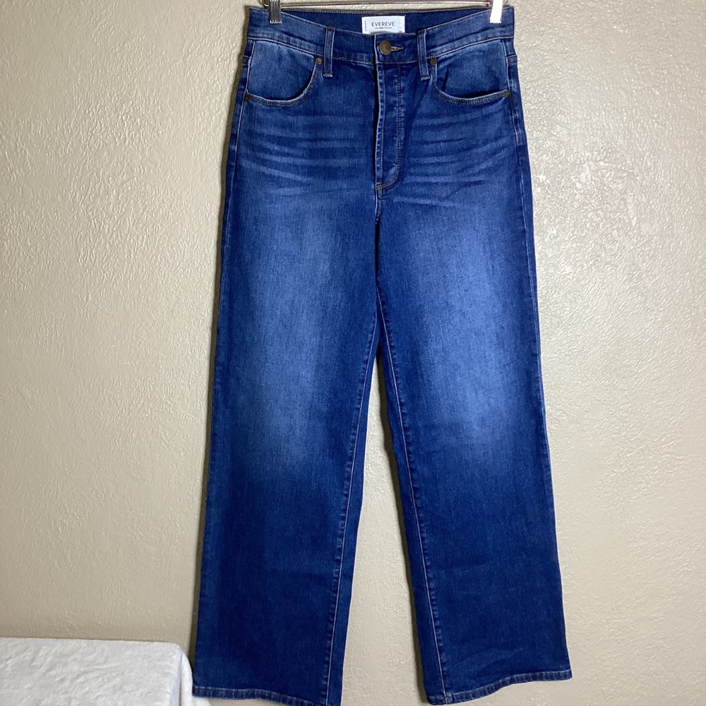 Evereve The Ever Trouser Jeans Women's 28 High Rise Wide Leg Button Fly Denim